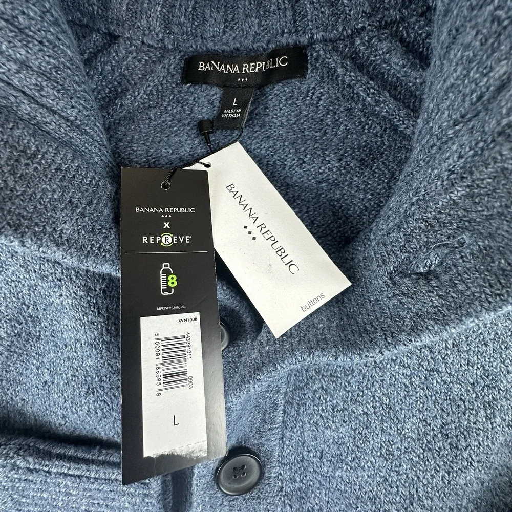 Banana Republic x Repreve Mens Large Blue Mock Neck Button Pullover Sweater